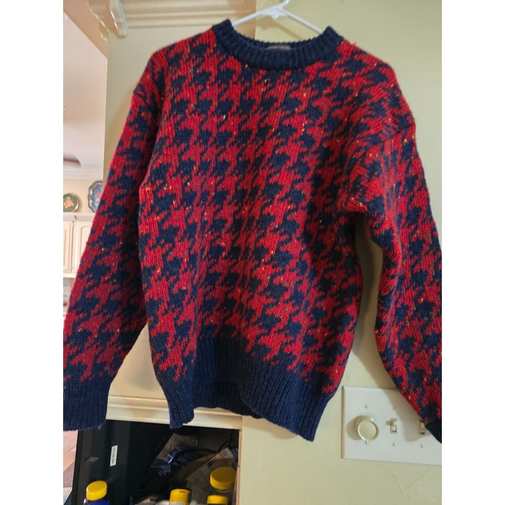 Lord & Taylor Kensington Collection 100% Shetland Wool Houndstooth Sweater SZ M